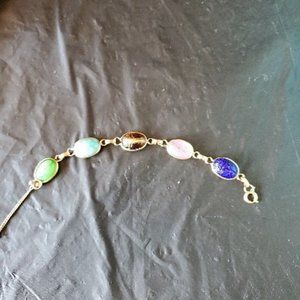 Vintage Scarab Stone Bracelet 7 Inches w/ Safety Clasp
